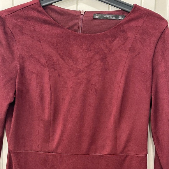 Zara Trafuluc Deep Red Long Sleeve Dress Faux Suede small - Picture 4 of 4